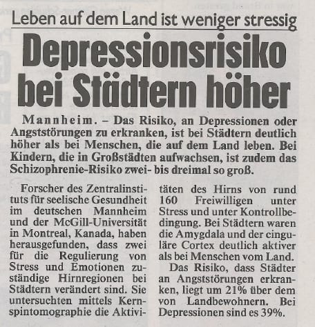 Zeitungsausschnitt der Kronen Zeitung zu Stadtleben und Stress